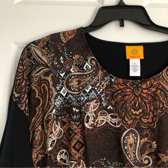 RUBY RD. WOMEN'S TOP WOMEN'S SIZE XL PAISLEY TIE FRONT KNIT 3/4 SLEEVES PULLOVER - Picture 4 of 8